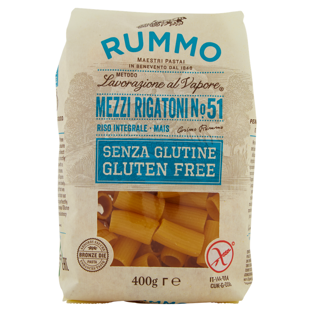 Rummo glutenfreie Mezzi Rigatoni Nr. 51 aus Reis und Mais, 400 g