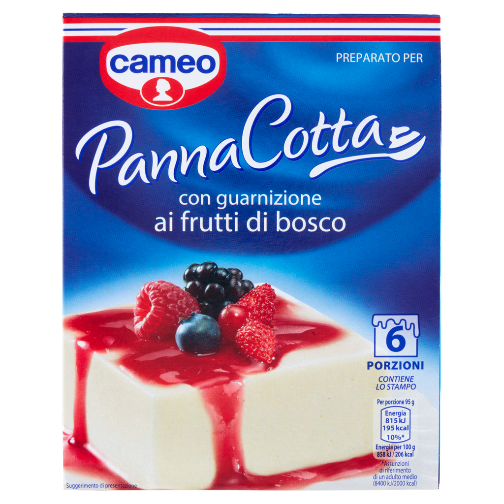 Preparato Cameo per panna cotta con guarnizione ai frutti di bosco, 6 porzioni. Include lo stampo.