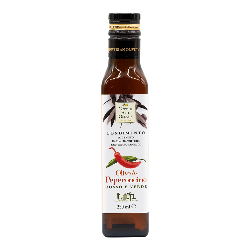 Coppini Peperoncino-Olivenöl mit roten und grünen Chilis 250 ml