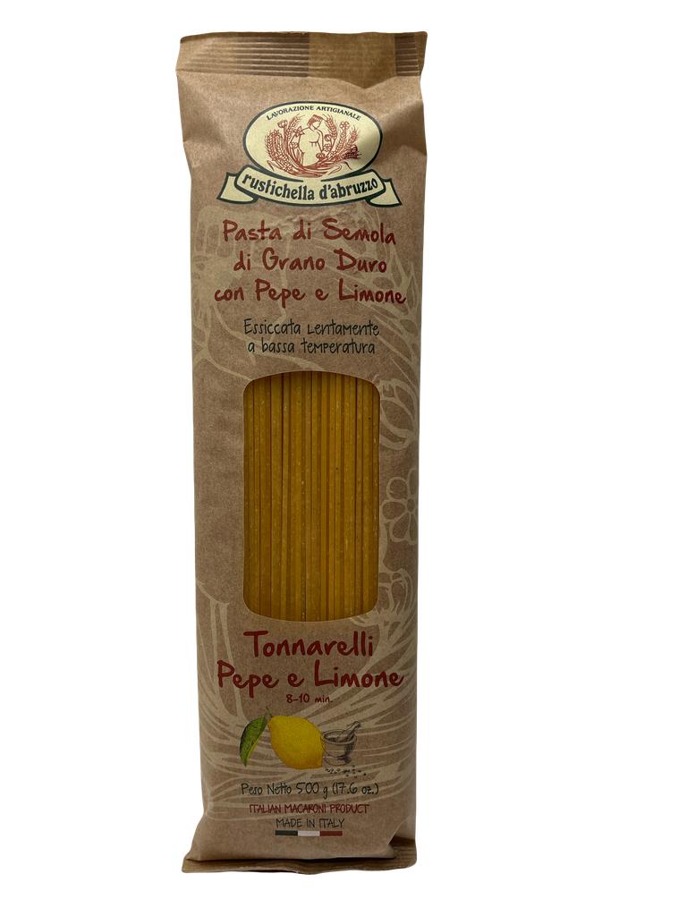 Rustichella Tonnarelli mit Zitrone und schwarzem Pfeffer, italienische Hartweizenpasta, 500 g