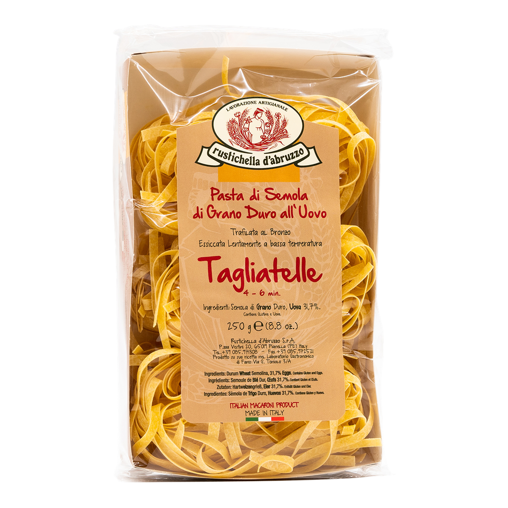 Rustichella Tagliatelle mit Ei, italienische Eierbandnudeln, etwa 6 mm breit, 250 g