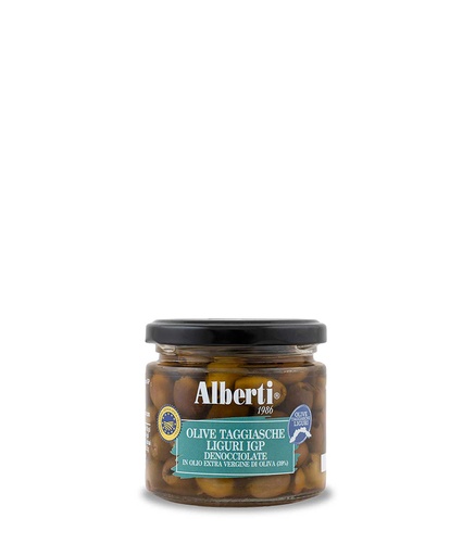 Alberti entsteinte Taggiasca-Oliven in nativem Olivenöl extra, 170 g